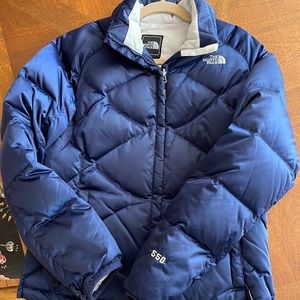 Navy blue North Face down jacket